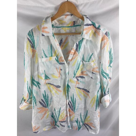 Charter Club Luxury 100% Linen Tropical Print Button Down Blouse Size XL - Picture 3 of 7